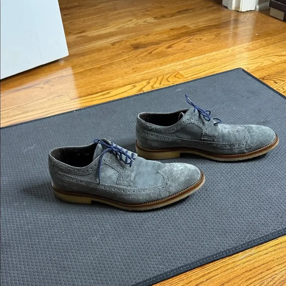 To Boot Grey Suede Wingtip Derbys with Blue Laces size 10 Oxford lace up
